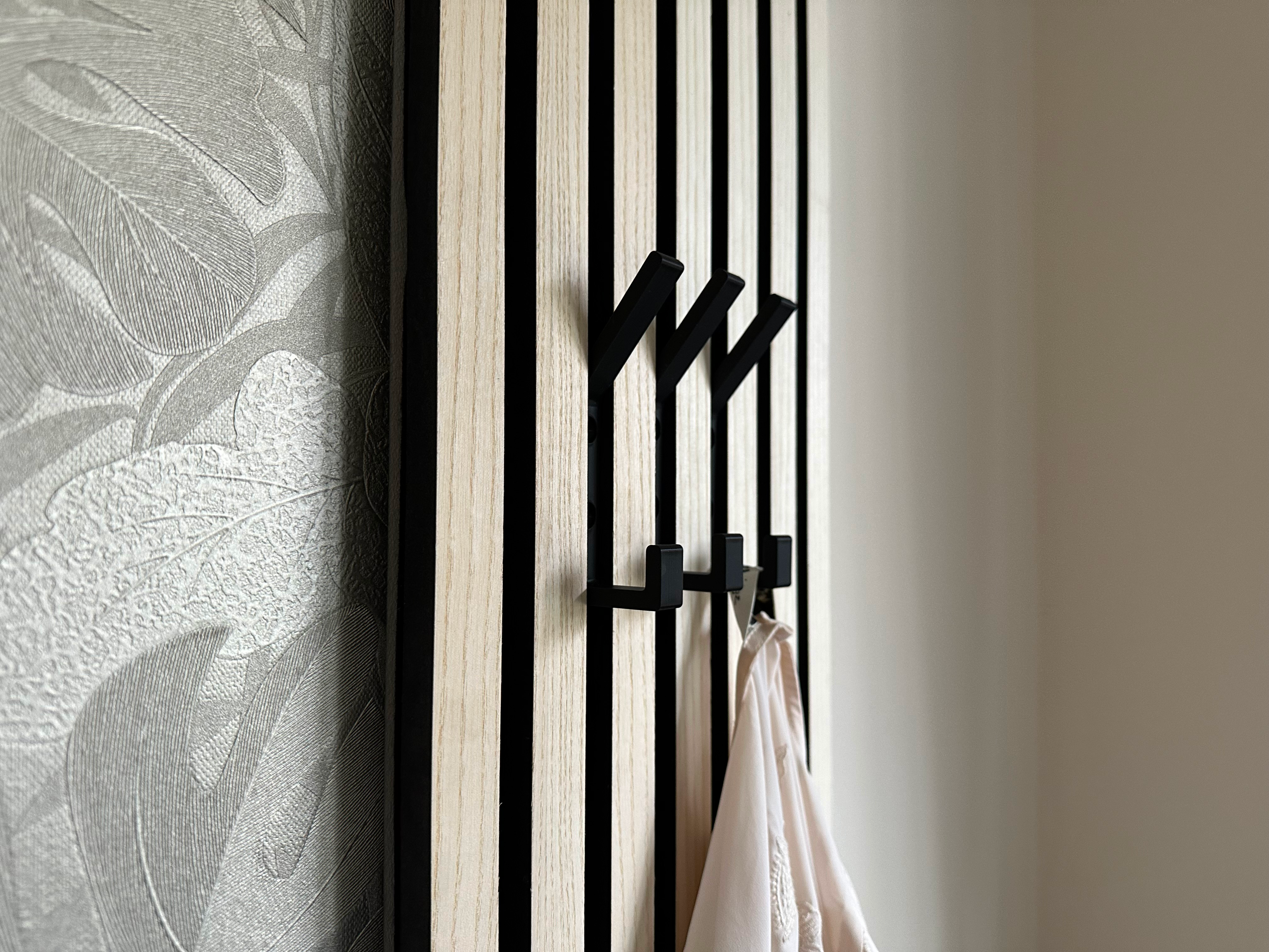 Garderobenhaken Akustikpanele, neu, 3D Druck, stilvoll, modern, Design begeistert, harmonisches Raumklima, innovativen Akustikpaneel-Garderobenhaken, perfekte Fusion von Ästhetik und Funktionalität, Haken nahtlos zwischen Leisten, unsichtbar