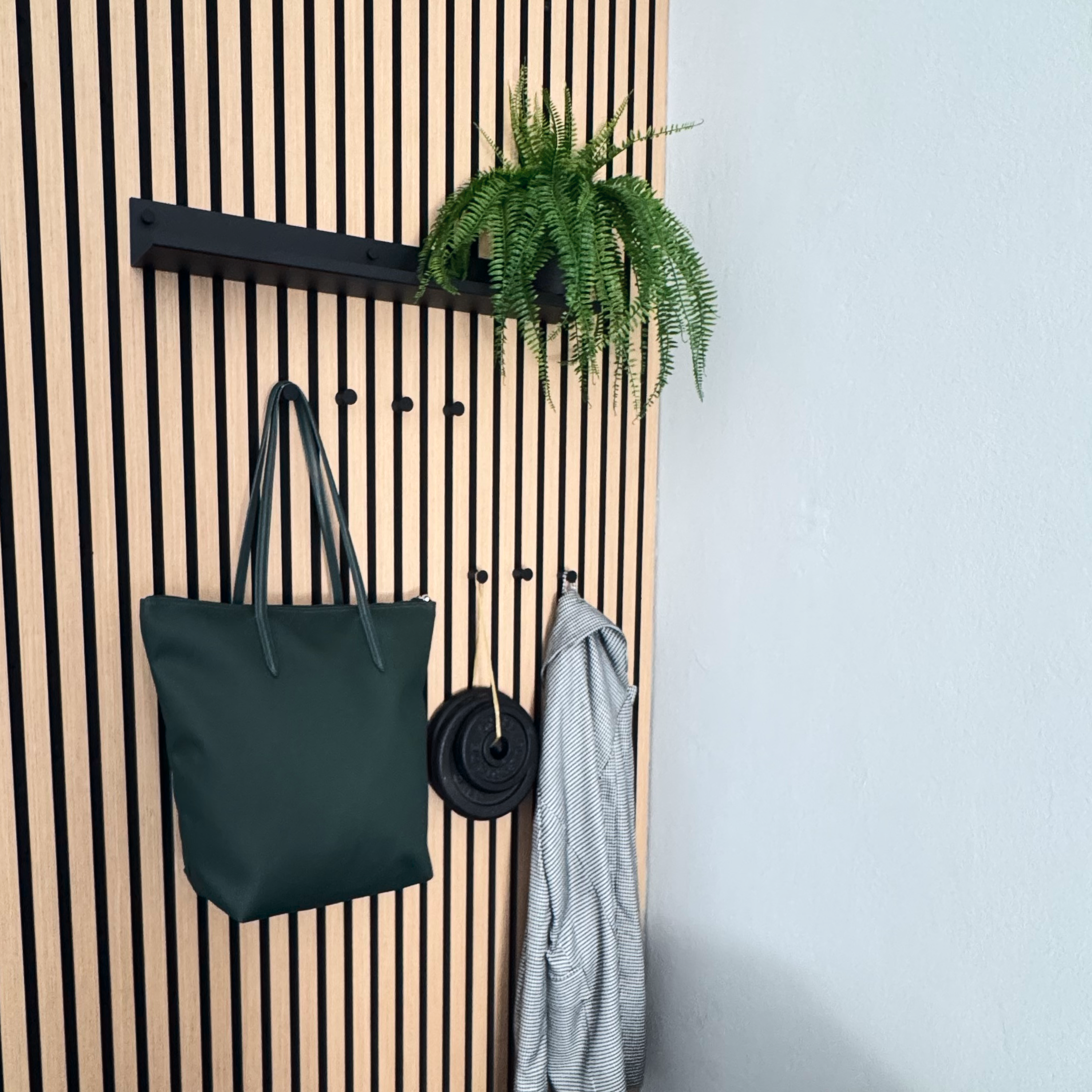 Round coat hooks for acoustic panels in various designs