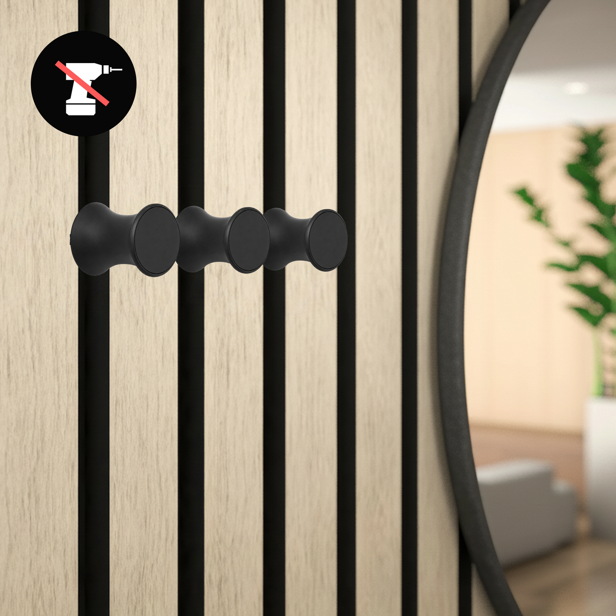 Round coat hooks for acoustic panels in various designs