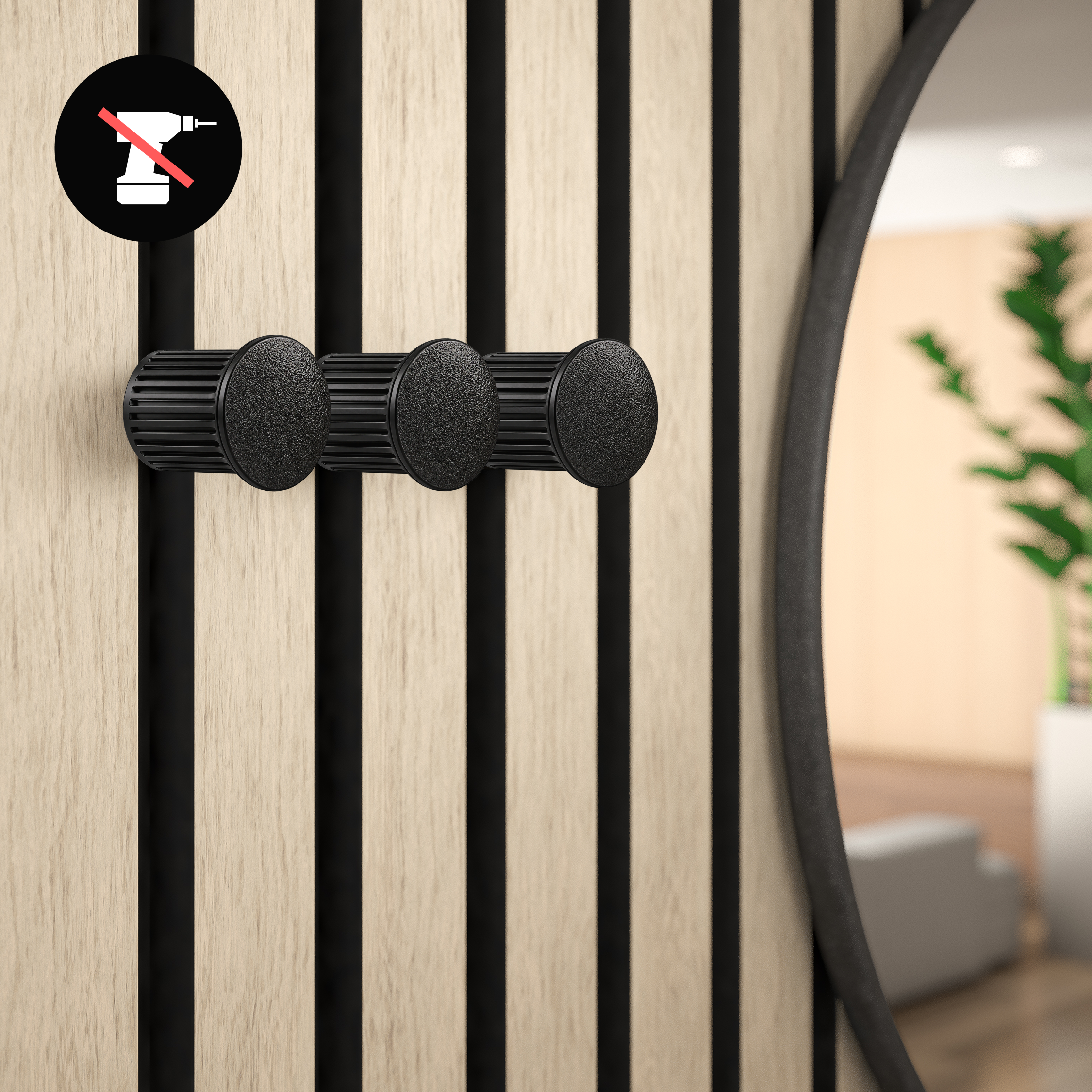 Round coat hooks for acoustic panels in various designs