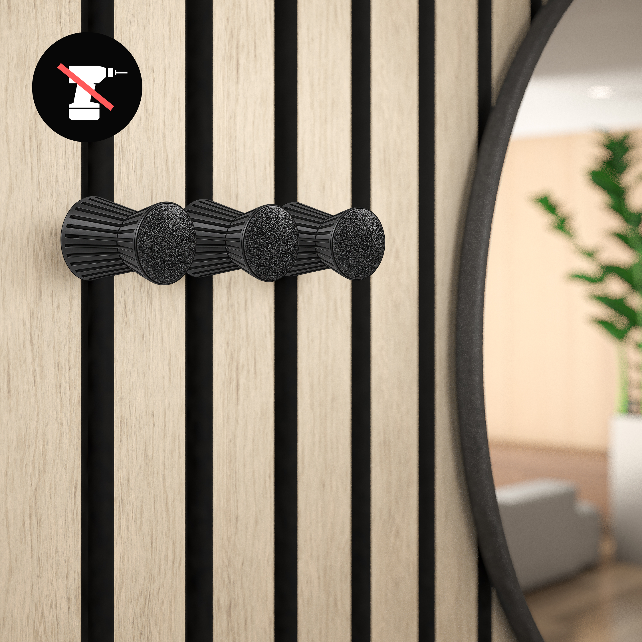 Round coat hooks for acoustic panels in various designs