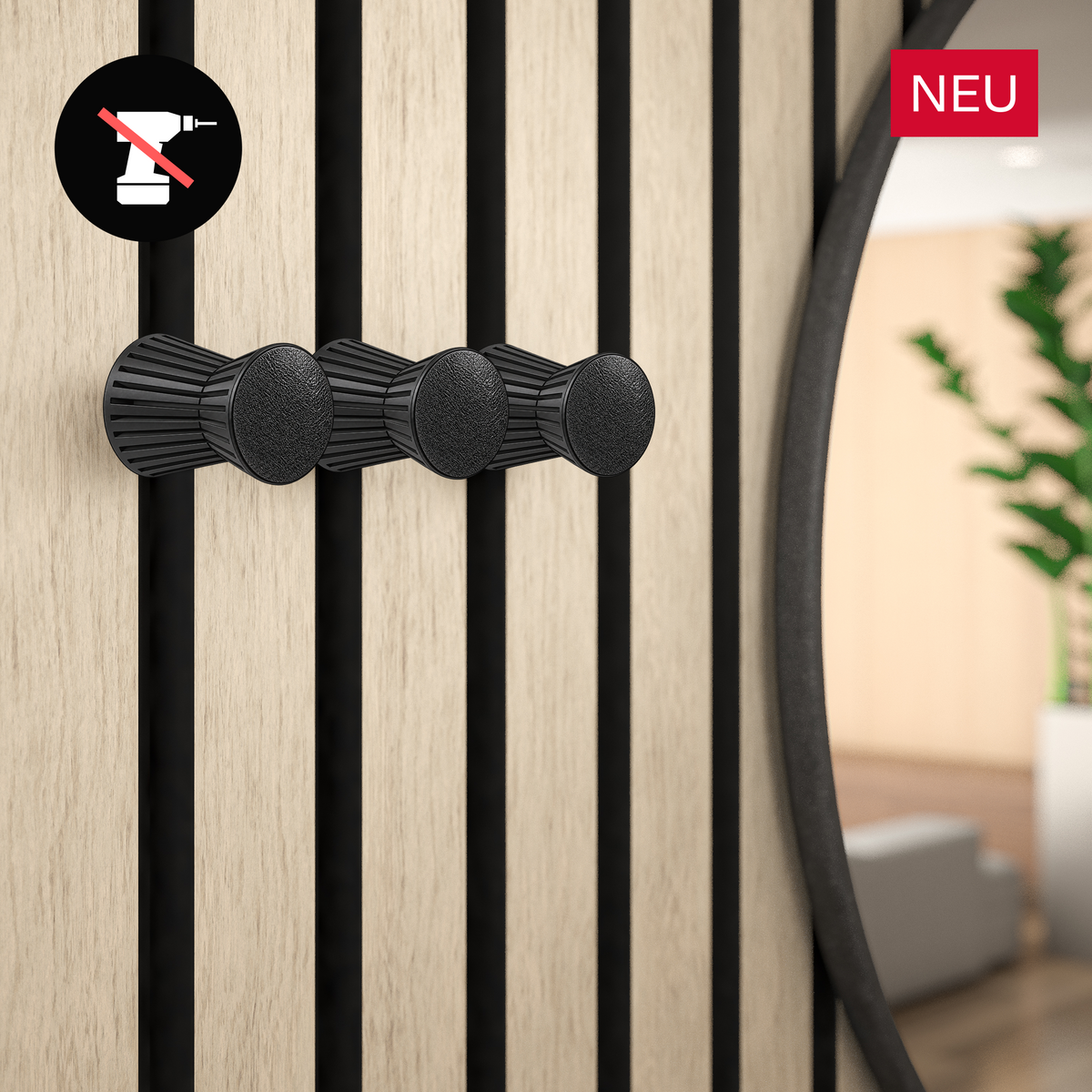 Round coat hooks for acoustic panels in various designs
