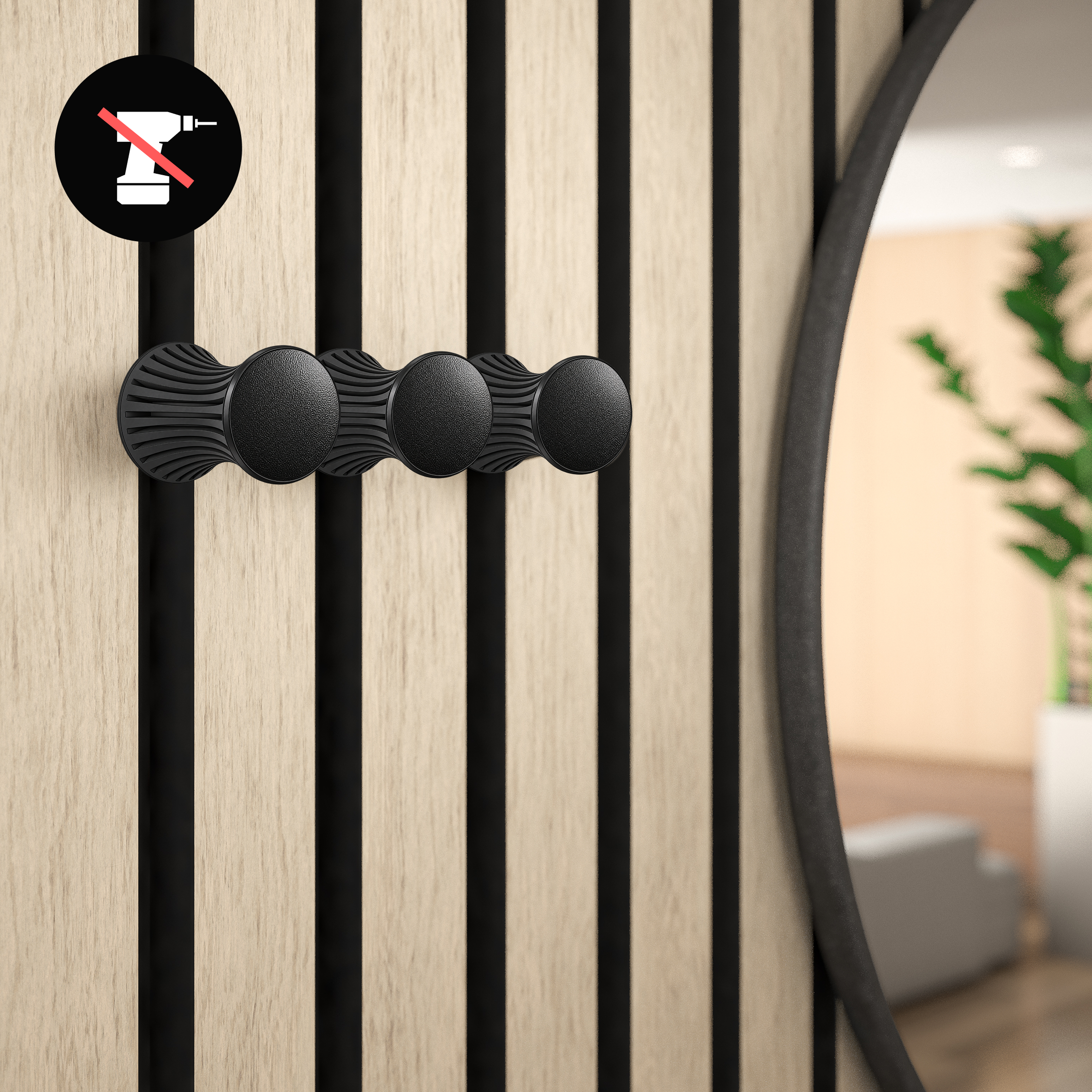 Round coat hooks for acoustic panels in various designs