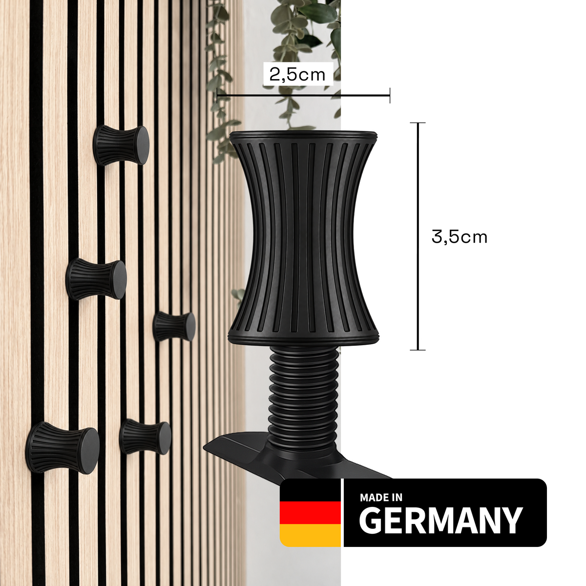 Round coat hooks for acoustic panels in various designs