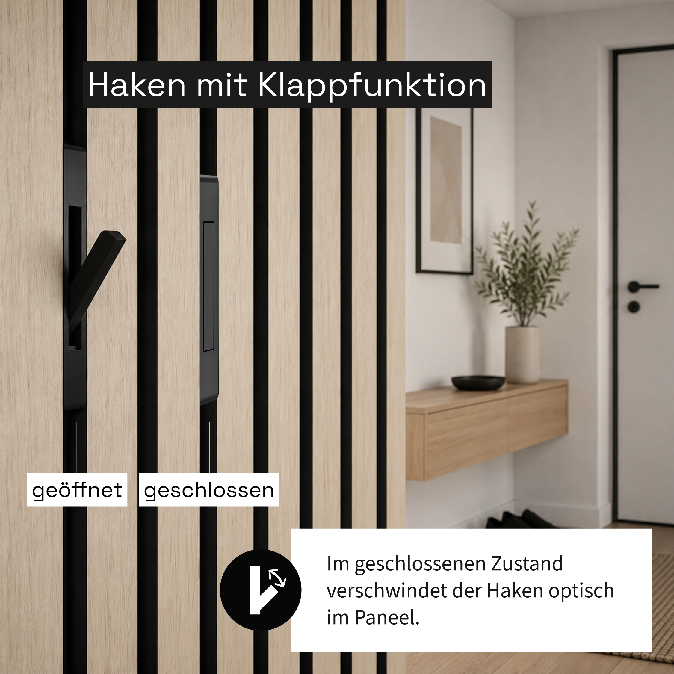 Klapphaken für Akustikpaneele | ohne sichtbare Schrauben | 3/6/9/12er Set | Zubehör für Akustikpaneele | Schwarz | [FLIP] | Wohnstahl