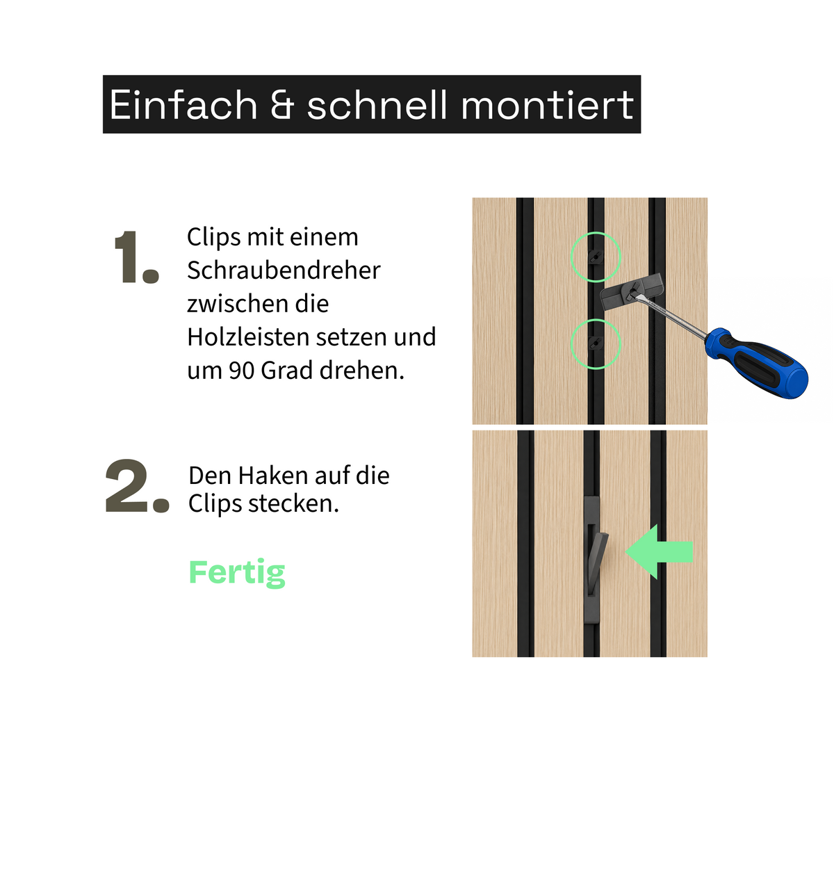 Klapphaken für Akustikpaneele | ohne bohren | 3/6/9/12er Set | Zubehör für Akustikpaneele | Schwarz | [HIDE] | Wohnstahl