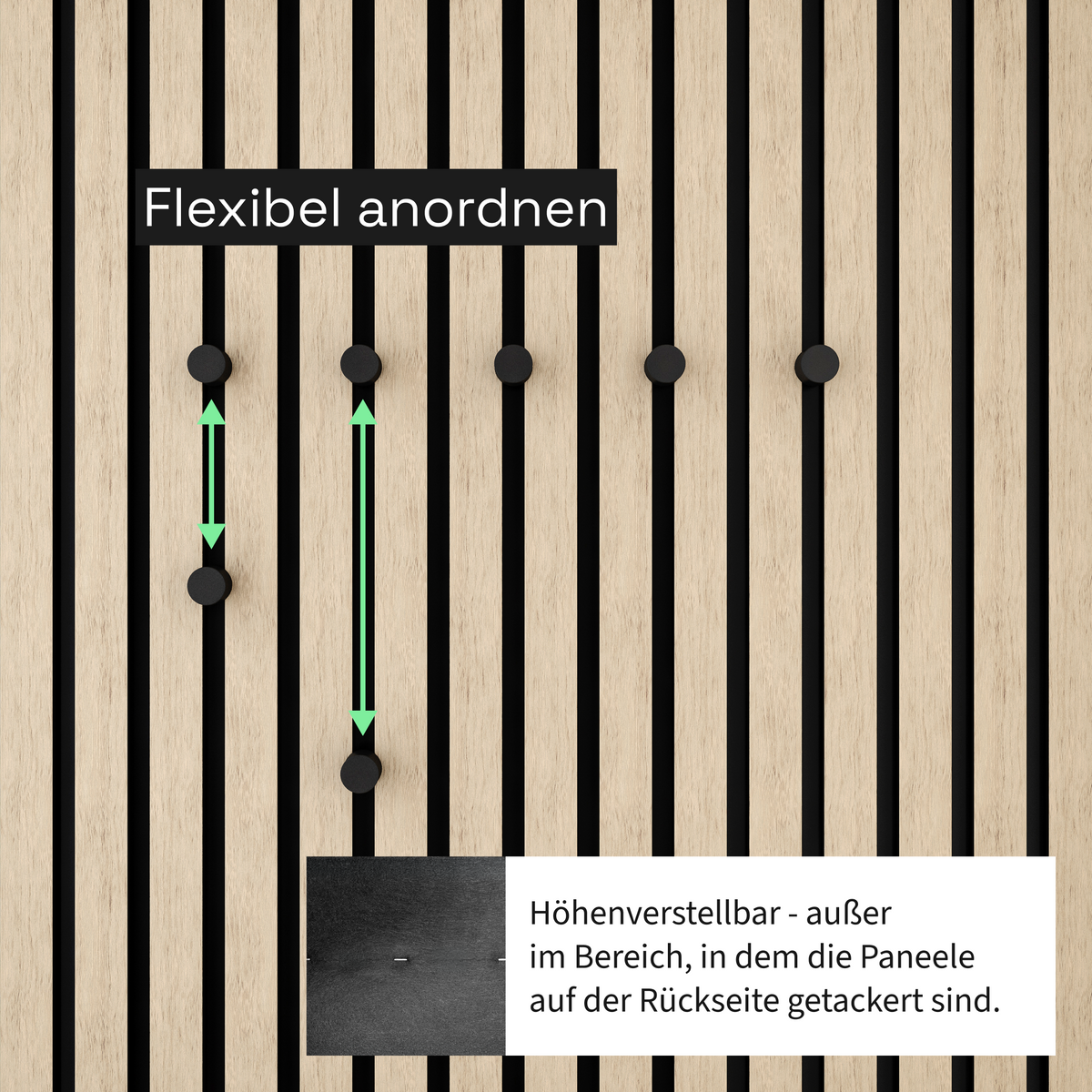 Garderobenhaken für Akustikpaneele | ohne bohren | 3/6/9/12er Set | Zubehör für Akustikpaneele | Schwarz | [JAAR] | Wohnstahl