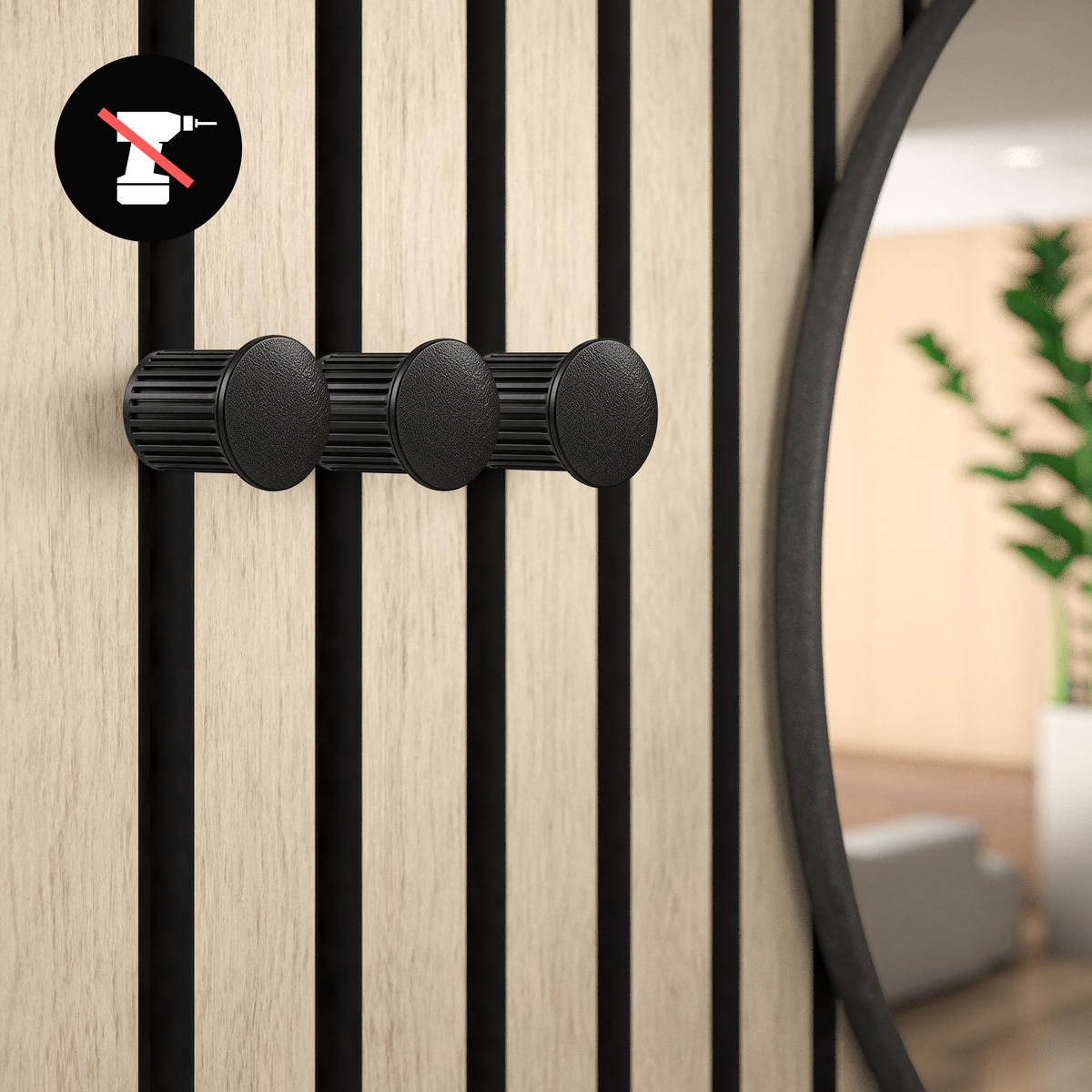 Round coat hooks for acoustic panels in various designs