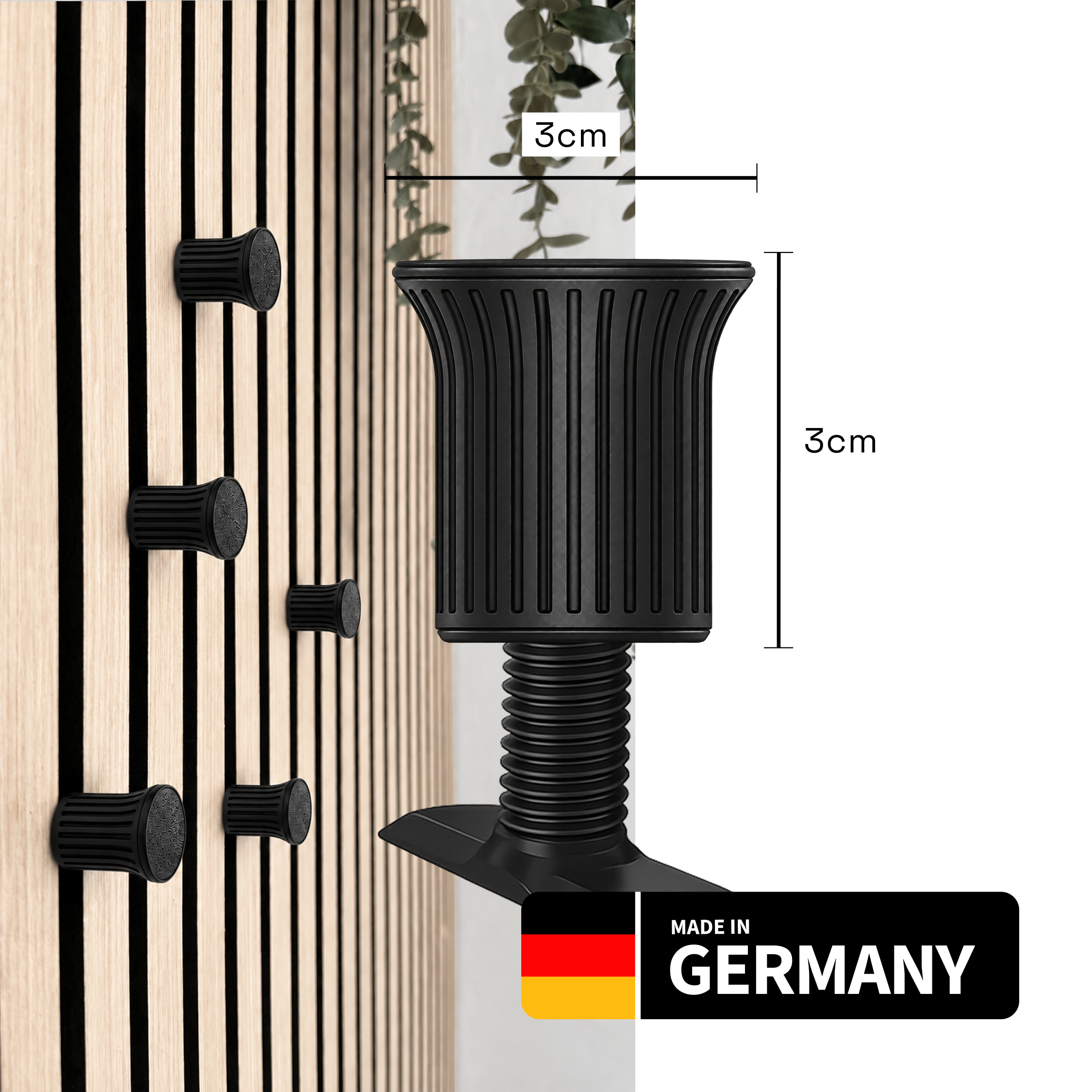 Round coat hooks for acoustic panels in various designs