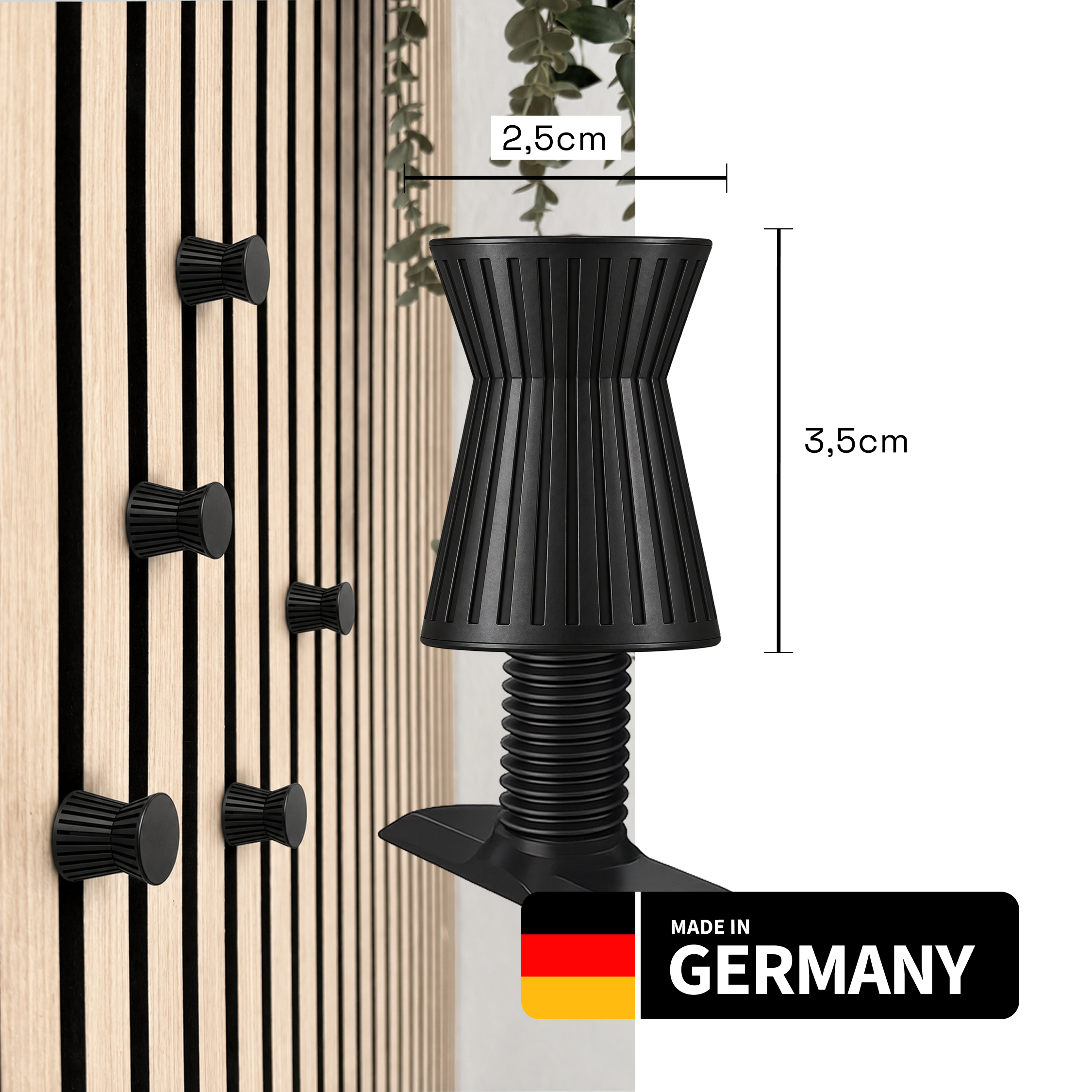 Round coat hooks for acoustic panels in various designs