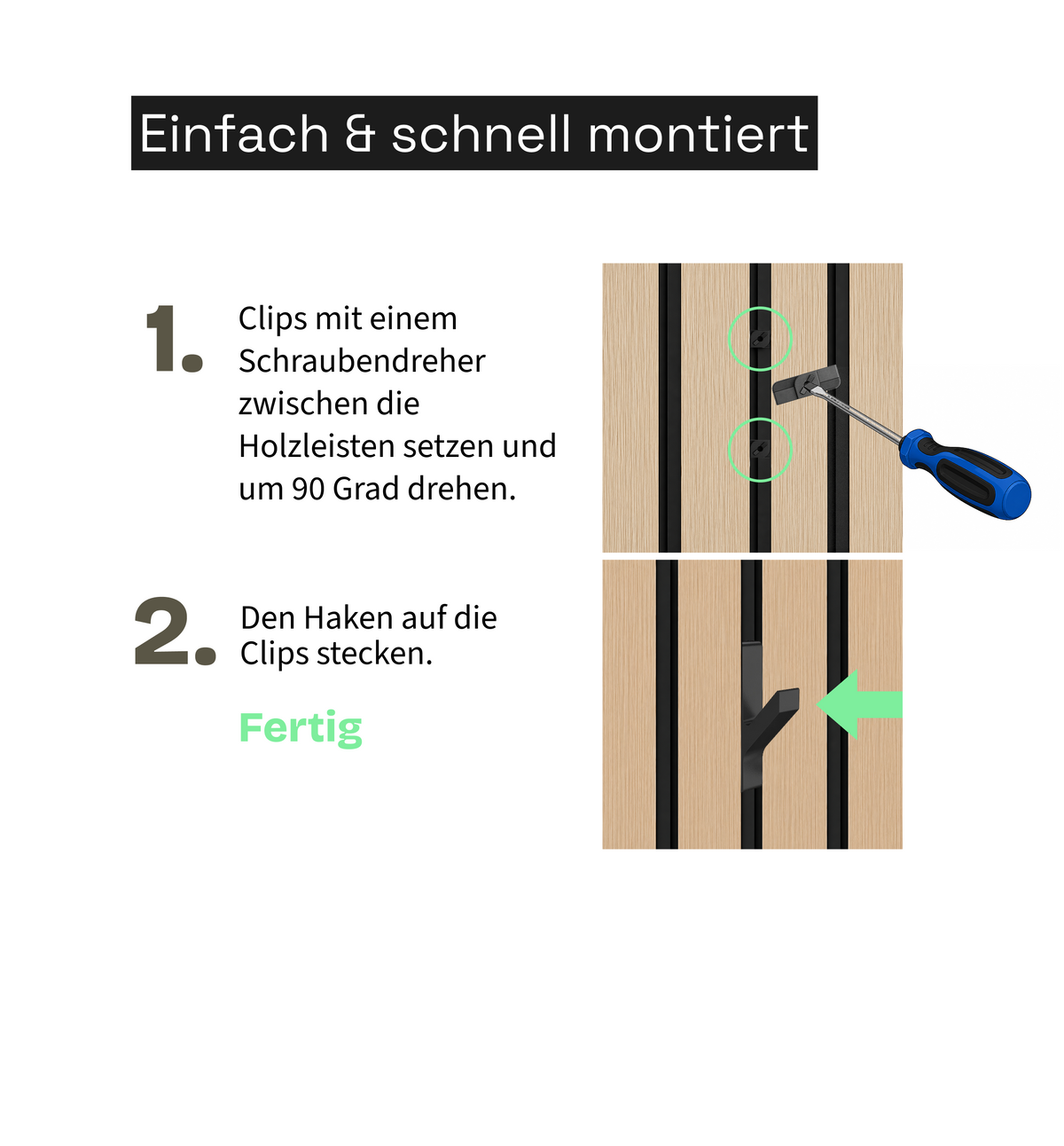 Garderobenhaken für Akustikpaneele | ohne bohren | 3/6/9/12er Set | Zubehör für Akustikpaneele | Schwarz | [RICK] | Wohnstahl